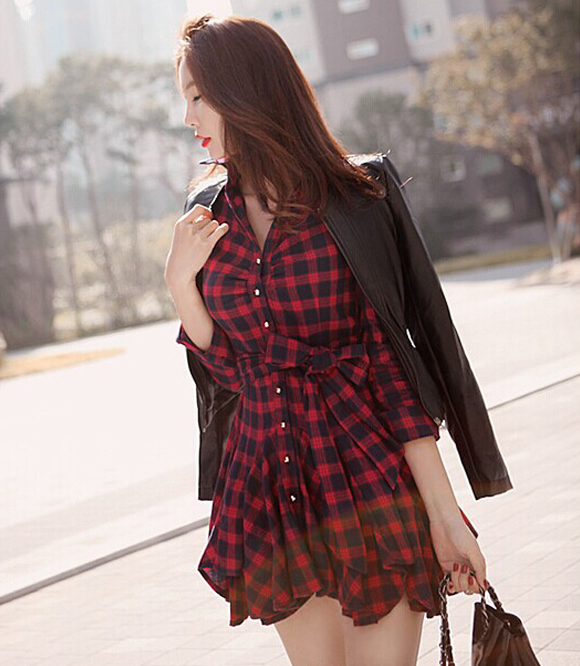 WD6207 Pretty Checker Dress Red